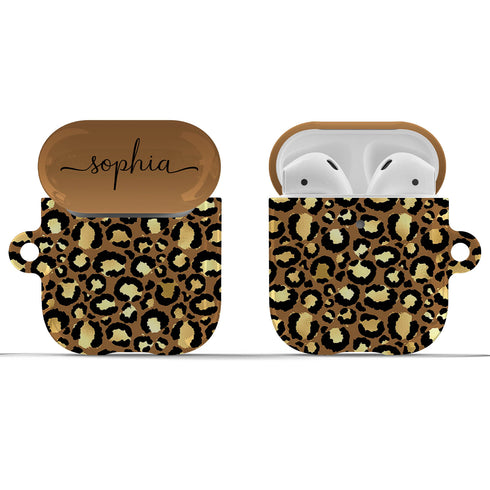 Golden Leopard Personalized Name AirPods Case